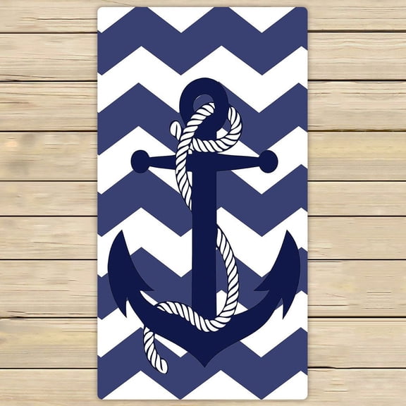 GCKG Chevron Towels,Amazing Chevron Anchor With Navy Blue Chevron Beach Bath Towels Bathroom Body Shower Towel Bath Wrap For Home,Outdoor and Travel Use Size 30x56 inches