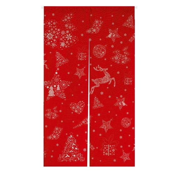 GCKG Christmas Japanese Noren Curtain,Xmas Merry Christmas Reindeer Red Doorway Curtain Door Curtain Entrance Curtain Cotton Linen Curtain Size 85x150cm