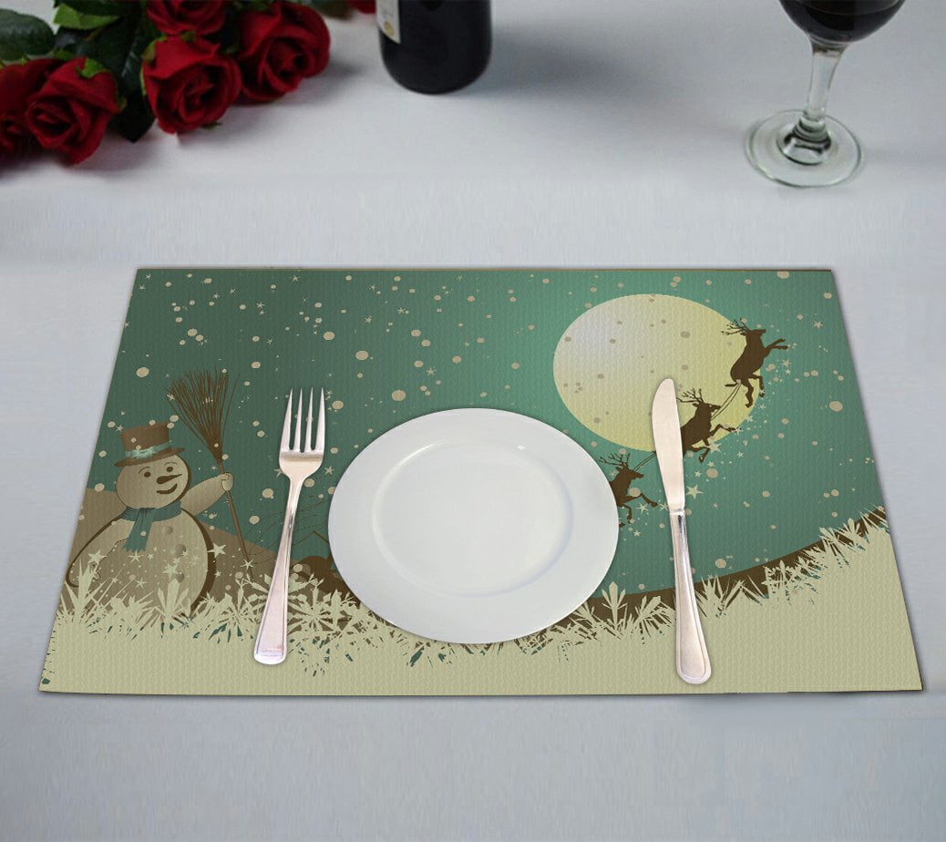 GCKG Christmas Theme Placemat, Winter Holiday Merry Christmas Happy