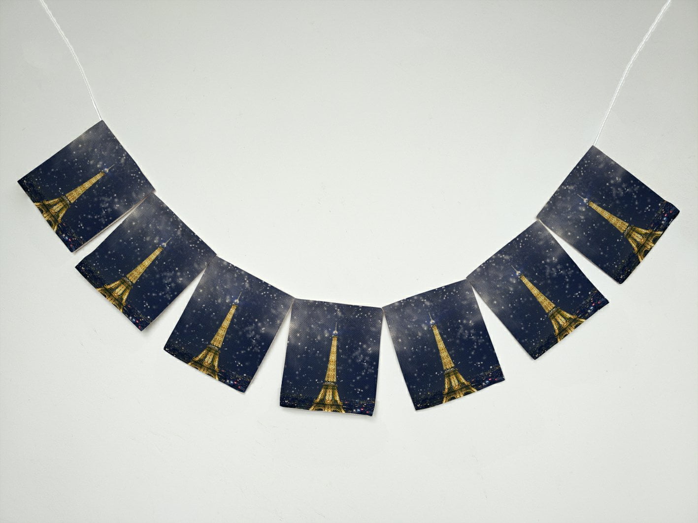 GCKG City Landmark France Paris Eiffel Tower with Snowflakes Banner Bunting Garland Flag Sign for Home Family Party Decoration