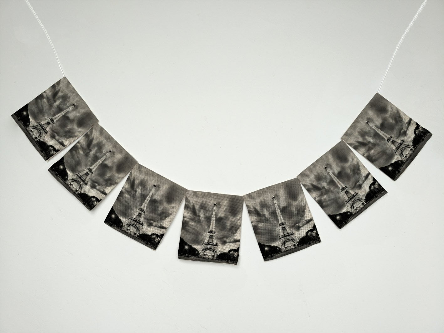 GCKG City Landmark Paris Eiffel Tower Black and White Banner Bunting Garland Flag Sign for Home Family Party Decoration