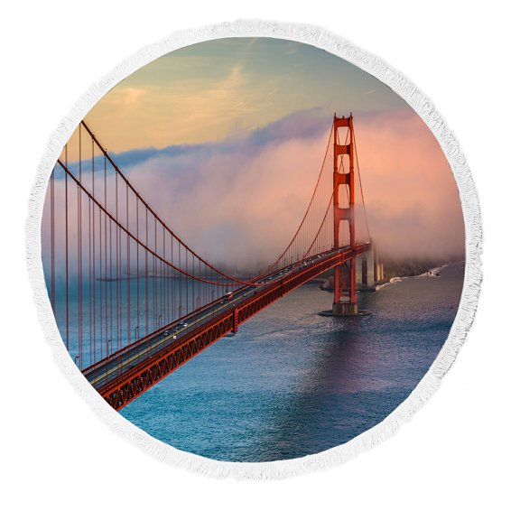 GCKG City Landscape Beach Towel, Sunset View of the Golden Gate Bridge and Fog Beach Towel Beach Blanket with Tassels Beach Throw Towel Yoga Mat Picnic Blanket