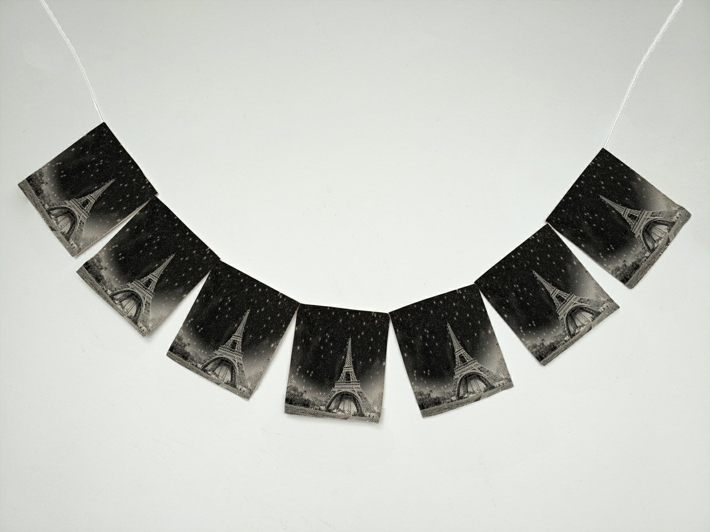 GCKG City Landscape Paris Eiffel Tower in Wonderful Night Sky Banner Bunting Garland Flag Sign for Home Family Party Decoration