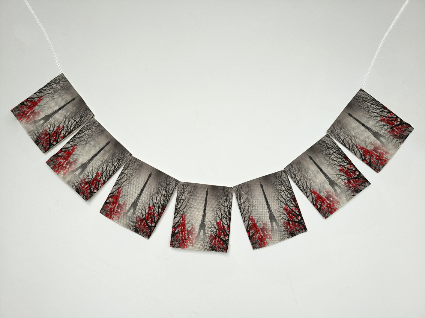 GCKG Cityscape Eiffel Tower in Paris and Red Tree Banner Bunting Garland Flag Sign for Home Family Party Decoration