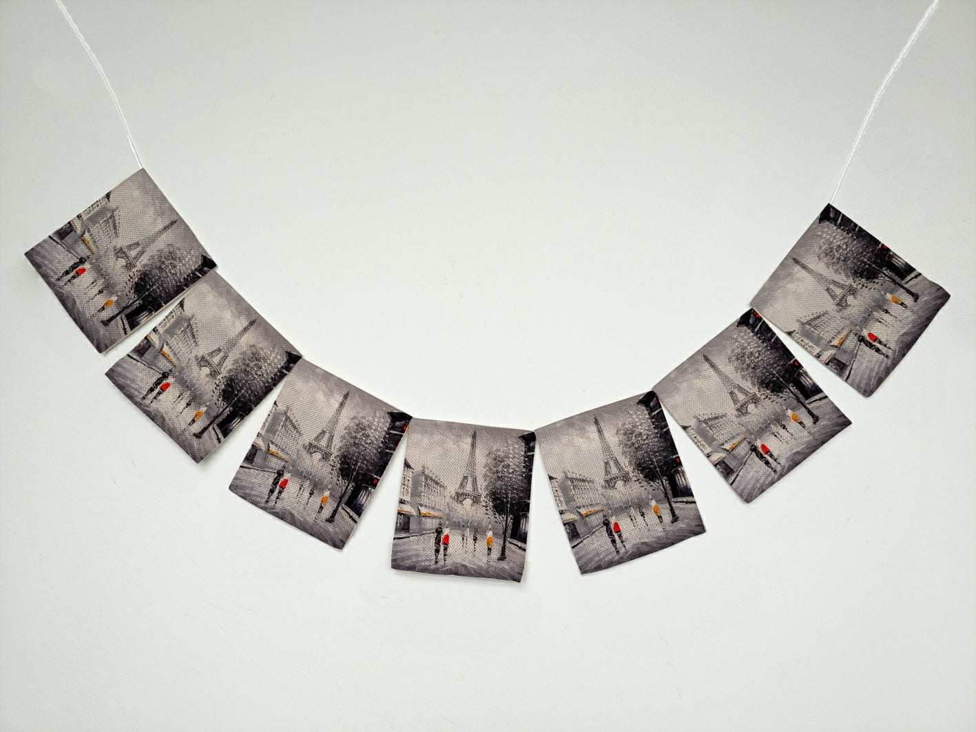 GCKG Cityscape Oil Painting Street View of Paris Banner Bunting Garland Flag Sign for Home Family Party Decoration