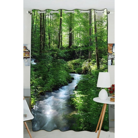 GCKG Clean Stream And Green Forest Blackout Curtains Window treatment Panel Drapes 52(W) x 84(H) inches (One Piece)