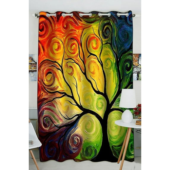 GCKG Colorful Art Tree Window Curtain Kitchen Curtain Window Drapes Panel for Living Room Bedroom Size 52(W) x 84(H) inches (One Piece)