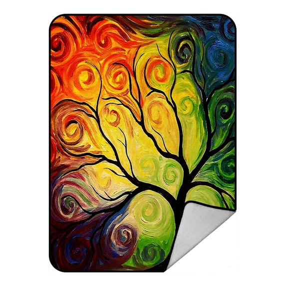 GCKG Colorful Art tree Fleece Blanket Crystal Velvet Front and Lambswool Sherpa Fleece Back Throw Blanket 58x80inches