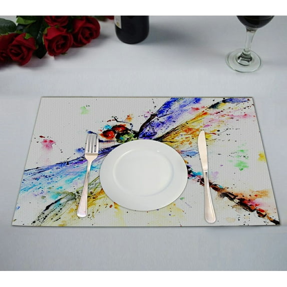 GCKG Colorful Dragonfly Art Placemat 12x18 inches Set of 2
