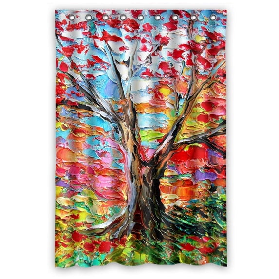 GCKG Colorful Oil Painting Tree Pattern Bathroom Shower Curtain, Shower Rings Included 100% Polyester Waterproof Shower Curtain 48x72 inches