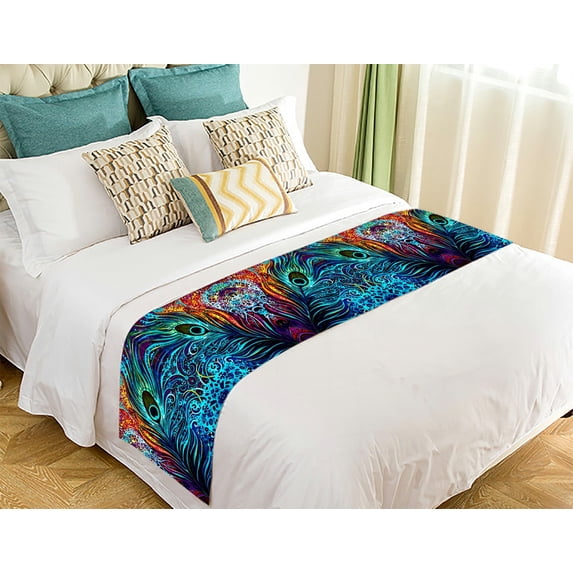 GCKG Colorful Peacock Design Bed Runner Bedding Scarf Bedding Decor 20x95 inches