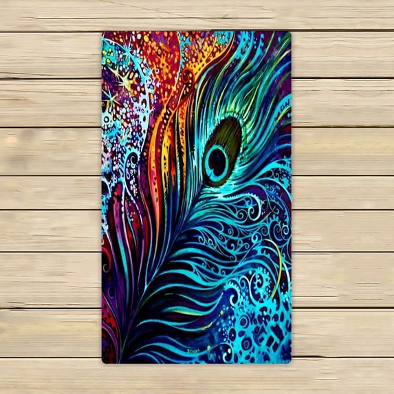 GCKG Colorful Peacock Design Towels,Beach Bath Pool Sprot Travel Hand Spa Towel Size 16x28 inches