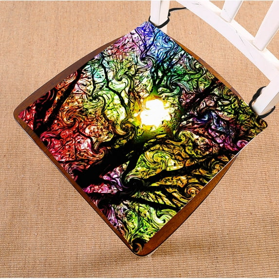GCKG Colorful Psychedelic Dreams Tree Chair Pad Seat Cushion Chair Cushion Floor Cushion with Breathable Memory Inner Cushion and Ties Two Sides Printing 16x16inch