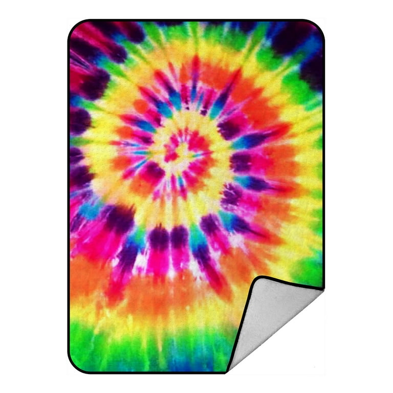 GCKG Colorful Tie Dye Blanket Colorful Tie Dye Fleece Blanket Crystal Velvet Front and Lambswool Sherpa Fleece Back Throw Blanket 58x80inches