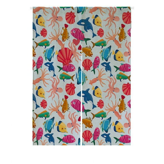 GCKG Colorful Underwater Sealife Shell Fish Octopus Doorway Curtain Japanese Noren Curtains Door Curtain Entrance Curtain Size 85x120cm