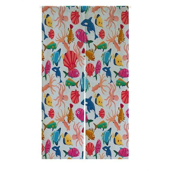 GCKG Colorful Underwater Sealife Shell Fish Octopus Doorway Curtain Japanese Noren Curtains Door Curtain Entrance Curtain Size 85x150cm