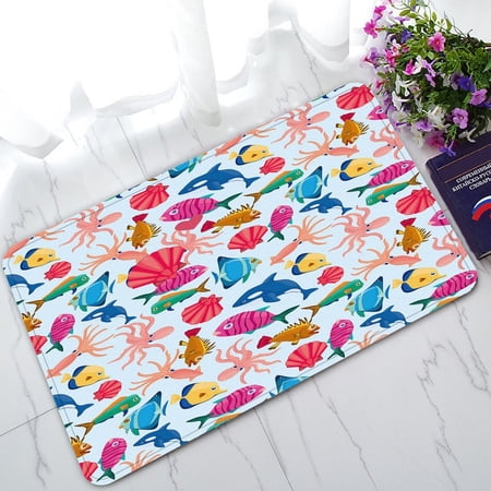 GCKG Colorful Underwater Sealife Shell Fish Octopus Non-Slip Doormat Indoor/Outdoor/Bathroom Doormat 30 x 18 Inches