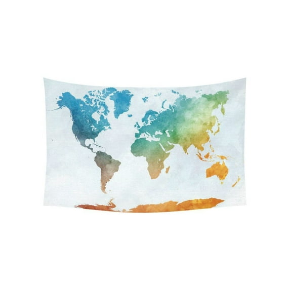 GCKG Colorful Watercolor World Map Tapestry Wall Hanging Abstract Art Splatter Painting Wall Decor Art for Living Room Bedroom Dorm Cotton Linen Decoration 60 x 40 Inches