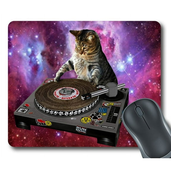 GCKG Cool Galaxy DJ Cat Funny Animal Pet Mouse Pad Personalized Unique Rectangle Gaming Mousepad 9.84"(L) x 7.87"(W)