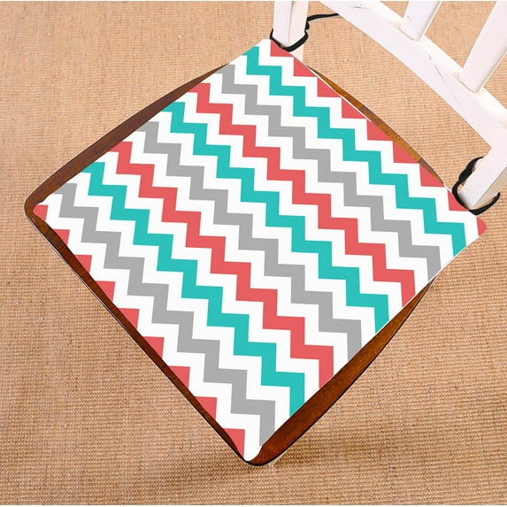 GCKG Coral,Light Green,Gray and White Chevron Zig Zag Pattern Chair Pad Seat Cushion Chair Cushion Floor Cushion with Breathable Memory Inner Cushion and Ties Two Sides Printing 18x18inch