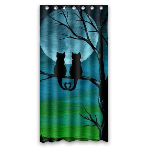 GCKG Cute Cat Moon Night Waterproof Polyester Shower Curtain and Hooks Size 36x72 inches