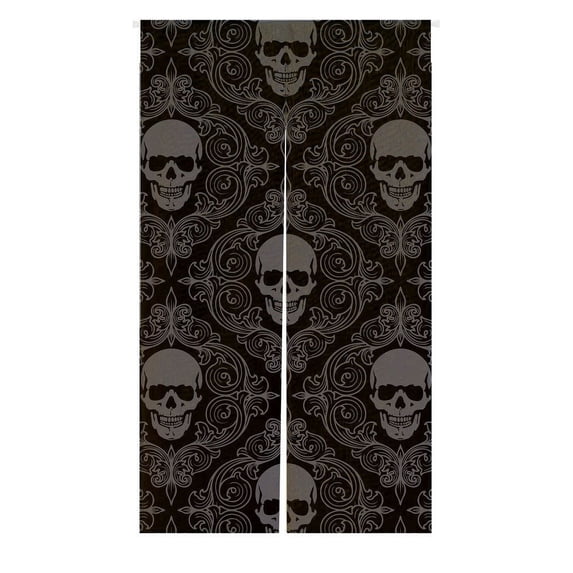 GCKG Dark Balck World Skull With Lacy Pattern Window Door Cover Curtain, Home Decoration Cotton and linen Hanging Curtain Size 85x150 CM