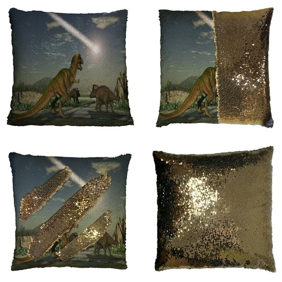 GCKG Dinosaur Pillowcase, Sunlight Sky Dinosaur Reversible Mermaid Sequin Pillow Case Home Decor Cushion Cover 20x20 inches