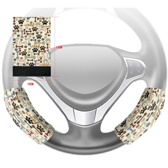 GCKG Dog Paws and Bones Steering Wheel Cover Anti-slip Wheel Sleeve Protector Hook and Loop Covers Size 10x16cm Set of 2