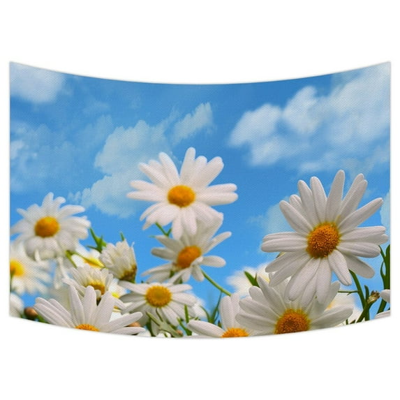GCKG Elegant Natural Wild White Daisy Flower Field Under The Blue Sky Tapestry Wall Hanging,Wall Art, Dorm Decor,Wall Tapestries Size 40x60 inches