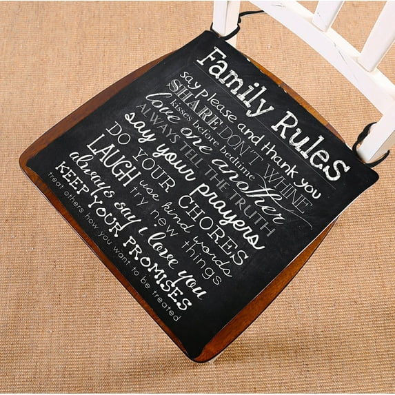 GCKG Family Rules Educational Chair Pad Seat Cushion Chair Cushion Floor Cushion with Breathable Memory Inner Cushion and Ties Two Sides Printing 18x18 inches