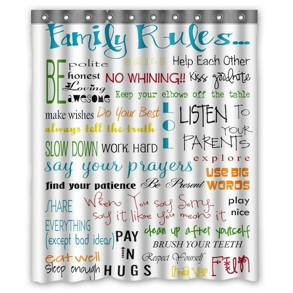 GCKG Family Rules Educational Waterproof Polyester Shower Curtain Bathroom Deco 60x72 inches