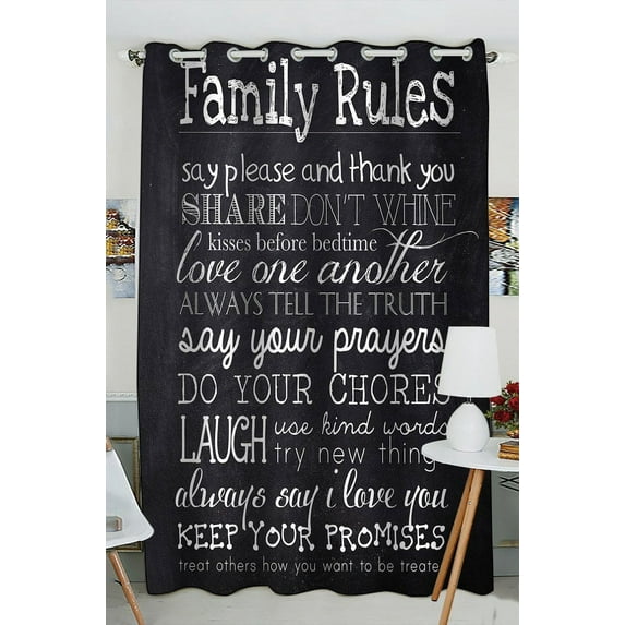 GCKG Family Rules Educational Window Curtain Kitchen Curtain Size 52(W) x 84 inches (One Piece)