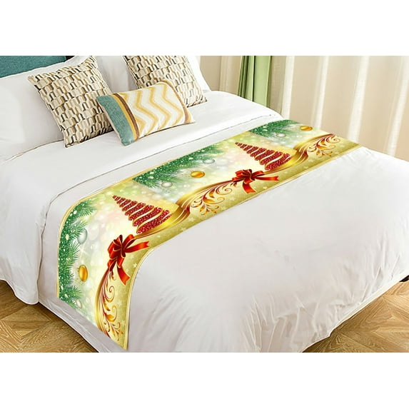 GCKG Festival Bed Runner, Winter Holiday Merry Christmas Bed Runners Scarves Bed Decoration 20x95 inch