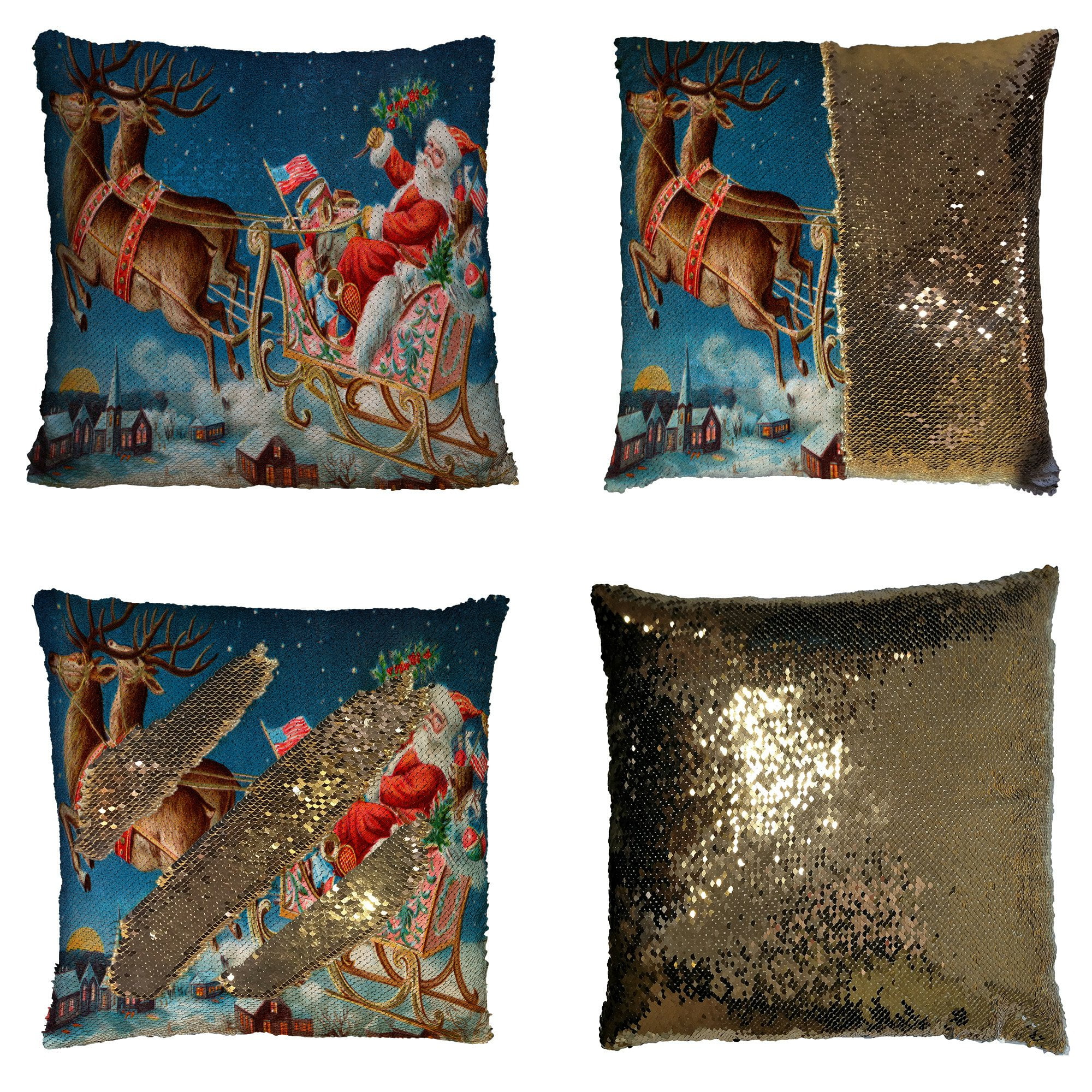 GCKG Festival Pillowcase Merry Christmas Santa and His Sleigh Coming to Your Home Reversible Mermaid Sequin Pillow Case Home Decor Cushion Cover 16x16 inches Walmart