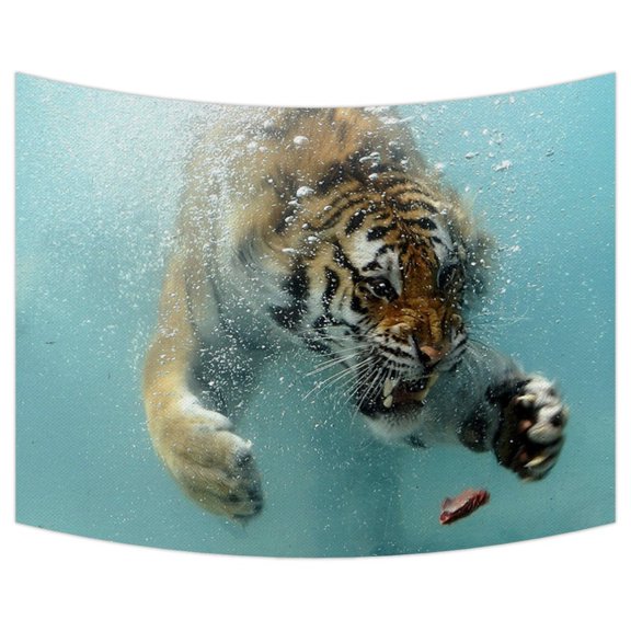 GCKG Fierce King Of Forest Tiger Swimming To A Meat Tapestry Wall Hanging,Wall Art, Dorm Decor,Wall Tapestries Size 80x60 inches