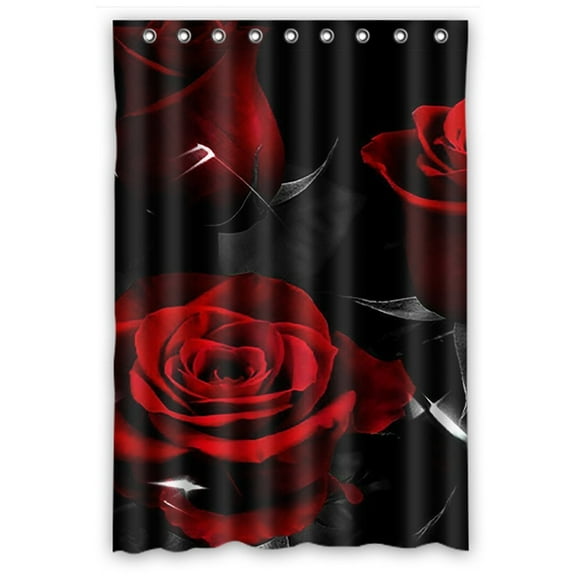 GCKG Fire Red Rose And Black Leaves Bathroom Shower Curtain, Shower Rings Included 100% Polyester Waterproof Shower Curtain 48x72 Inches