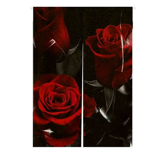 GCKG Fire Red Rose And Black Leaves Japanese Noren Doorway Curtain Doorway Curtain Door Curtain Entrance Curtain Size 85x120cm