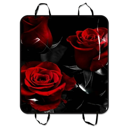 GCKG Fire Red Rose And Black Leaves Pet Car Seat Cover Dog Car Seat Mat Hammock Cargo Mat Trunk Mat For Cars Trucks and SUV 54x60 inches