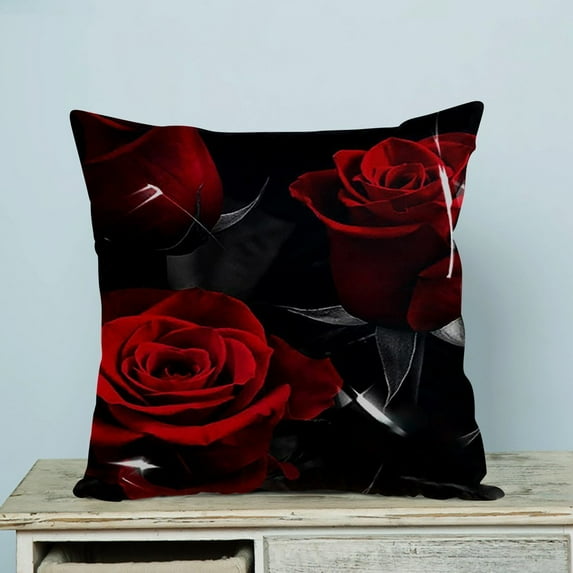 GCKG Fire Red Rose And Black Leaves Pillow Case Pillow Cover Pillow Protector Two Sides 20 x 20 Inches