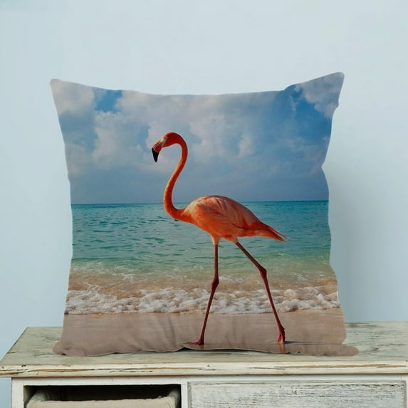 GCKG Flamingo In the Seashore Pillow Case Pillow Cover Pillow Protector Two Sides 20 x 20 Inches