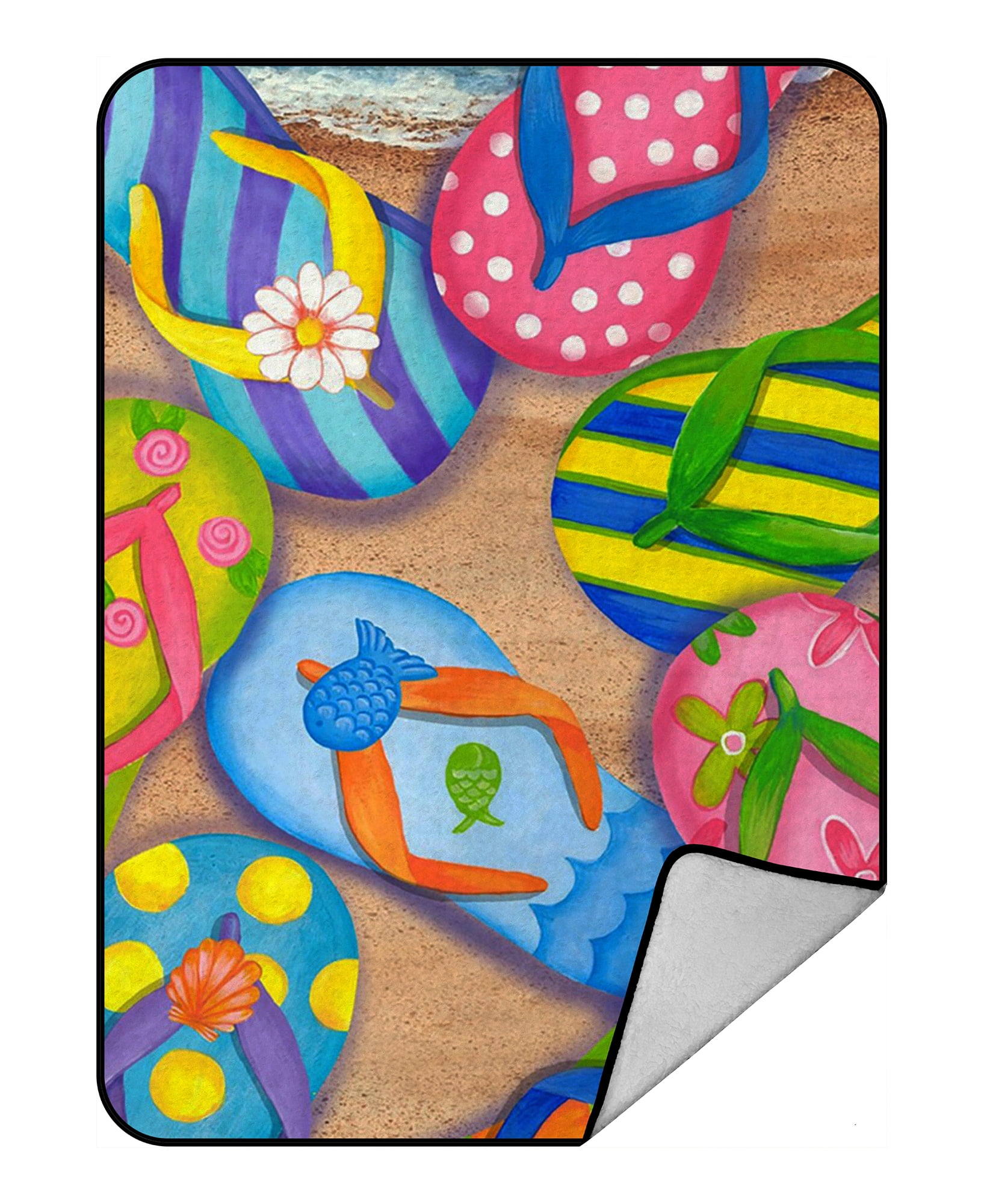 GCKG Flip Flops,Slippers Art Fleece Blanket Crystal Velvet Front and