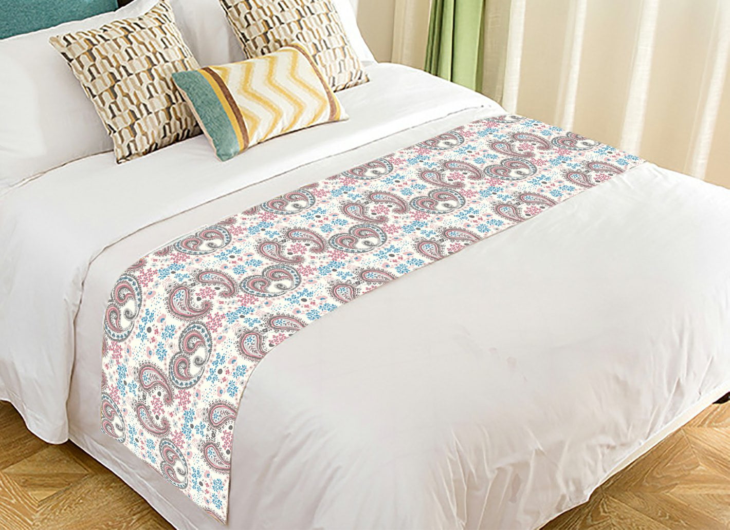 GCKG Flower Floral Bed Runner, Paisley Pattern Pink Bed Runners Scarves