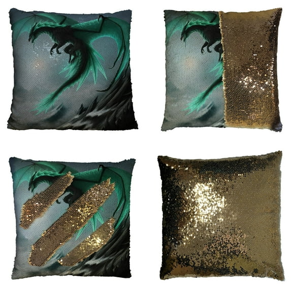 GCKG Flying Dragon Pattern Reversible Mermaid Sequin Pillow Case Home Decor Cushion Cover 16x16 inches