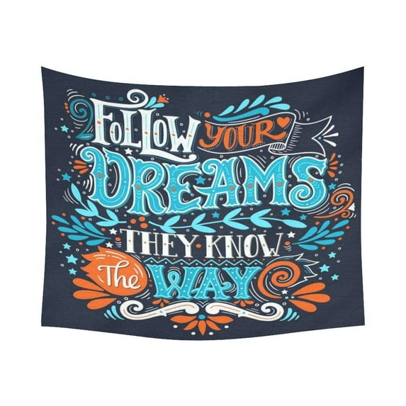 GCKG Follow Your Dreams Inspirational Quotes Tapestry Wall Hanging Cute Doodle Pattern Wall Decor Art for Living Room Bedroom Dorm Cotton Linen Decoration 51 x 60 Inches