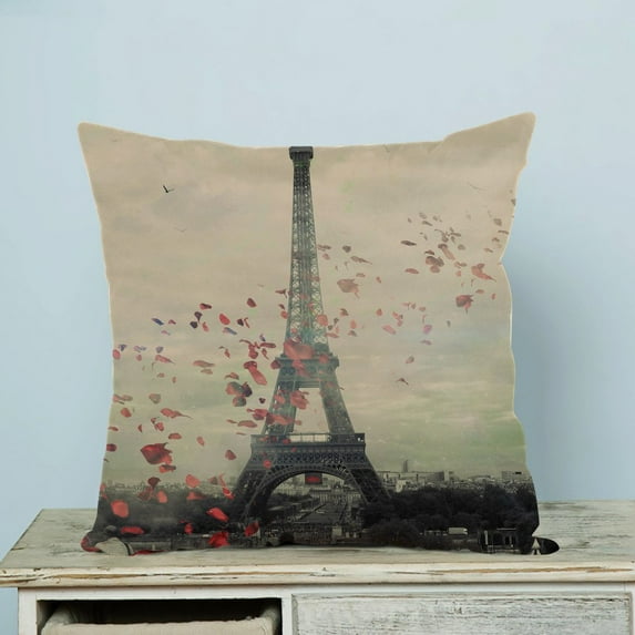 GCKG Frech Paris Eiffel Tower Love Flower Pillow Case Pillow Cover Pillow Protector Two Sides 18 x 18 Inches