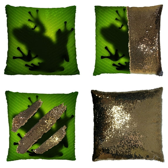 GCKG Frog Shadow Silhouette on the Banana Tree Leaf Reversible Mermaid Sequin Pillow Case Home Decor Cushion Cover 20x20 inches