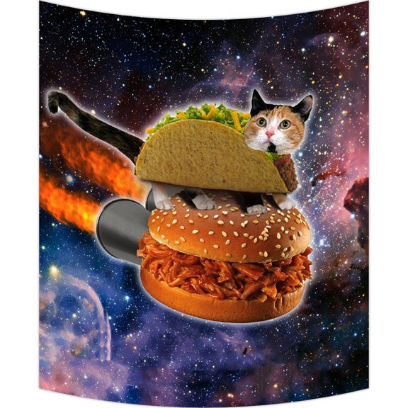 GCKG Galaxy Hamburgers Space Cat Wall Art Tapestries Home Decor Wall Hanging Tapestry Size 40"x60"