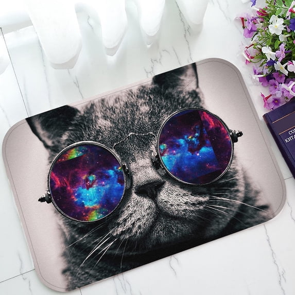 GCKG Galaxy Hipster Cat Wear Color Sunglasses Non-Slip Doormat Indoor/Outdoor/Bathroom Doormat 23.6 x 15.7 Inches