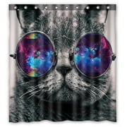 GCKG Galaxy Hipster Cat Wear Color Sunglasses Waterproof Polyester Shower Curtain and Hooks Size 66x72 inches