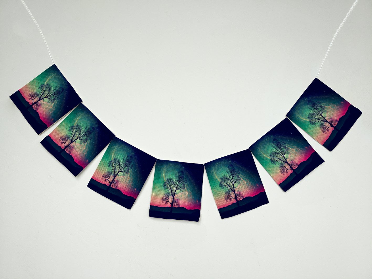 GCKG Galaxy Nebula Stars Red Alien Silhouette Moonlight Fantasy World Print Banner Bunting Garland Flag Sign for Home Family Party Decoration